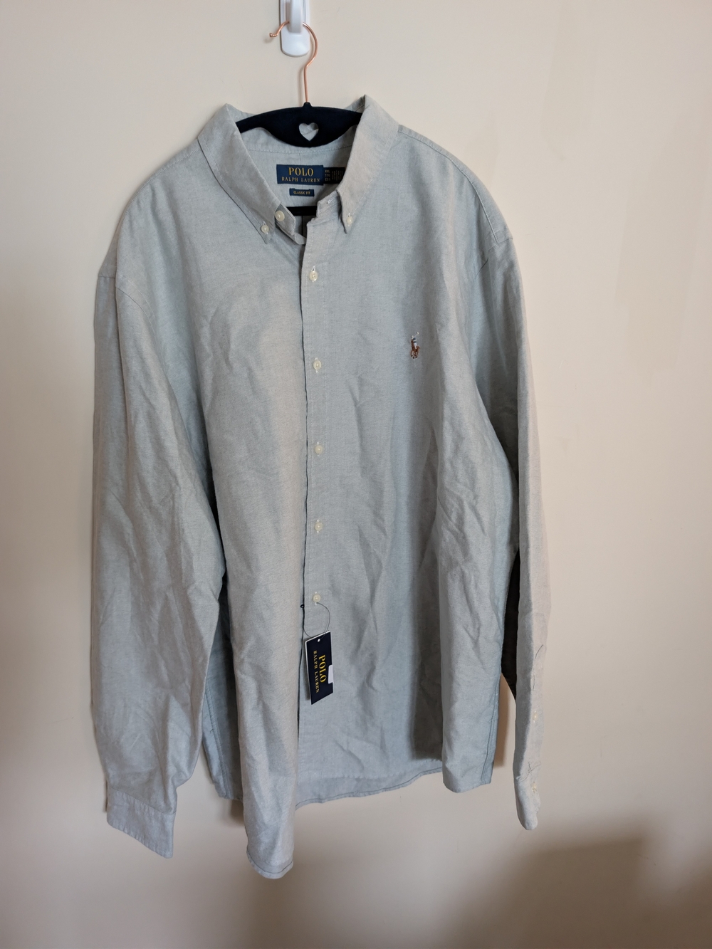NWT Polo Ralph Lauren Classic Fit Oxford Shirt Light Gray/ Sage XXL